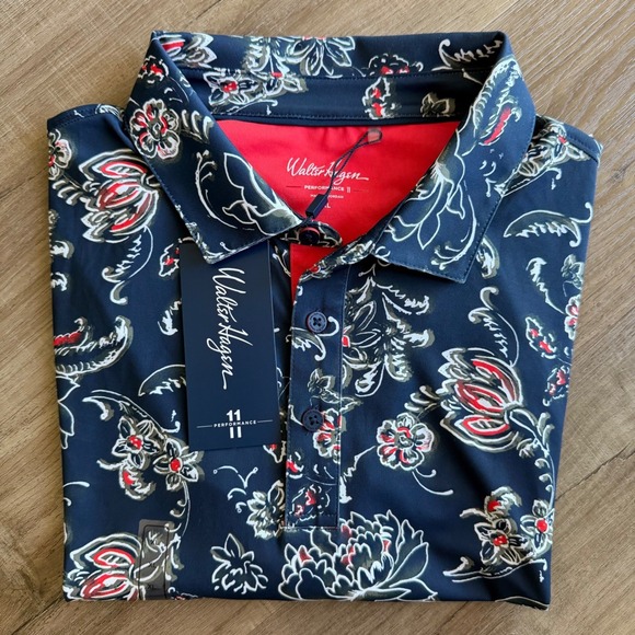 Walter Hagen Other - Walter Hagen Mens P11 Printed Polo Shirt XL Scroll Flourishes Navy Floral Golf